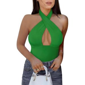 imageREORIA Butsmooth Womens Trendy Sexy Casual V Neck Double Lined Sleeveless Slimming Going Out Tank Top BodysuitsGreen