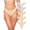 imageREORIA Womens Cotton Seamless Thongs Panties for Women No Show Breathable Underwear 5 PackSand 3 Grey 1 Beige 1 Pack