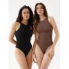 imageREORIA Butsmooth Womens Basic Sexy Sleeveless Racer Back Halter Neck Bodysuit Tank TopsCoffee