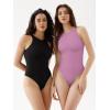 imageREORIA Butsmooth Womens Basic Sexy Sleeveless Racer Back Halter Neck Bodysuit Tank TopsViolet