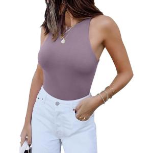 imageREORIA Butsmooth Womens Basic Sexy Sleeveless Racer Back Halter Neck Bodysuit Tank TopsHazy Lilac