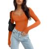 imageREORIA Womens Sexy Lace Scoop Neck Long Sleeve Double Lined Layering Slim Bodysuit TopsHarvest Pumpkin