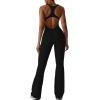 imageREORIA Women Trendy Summer Sexy Scoop Neck Sleeveless Backless Full Body Tummy Control Workout Bodycon Flare JumpsuitsBlack