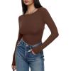 imageREORIA Womens Boat Neck Long Sleeve Bodysuit Basic Going Out Body Suits Tops 2025Chocolate