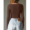 imageREORIA Womens Boat Neck Long Sleeve Bodysuit Basic Going Out Body Suits Tops 2025Chocolate