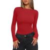 imageREORIA Womens Boat Neck Long Sleeve Bodysuit Basic Going Out Body Suits Tops 2025Red