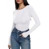 imageREORIA Womens Boat Neck Long Sleeve Bodysuit Basic Going Out Body Suits Tops 2025White
