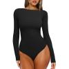 imageREORIA Womens Boat Neck Long Sleeve Bodysuit Basic Going Out Body Suits Tops 2025Black