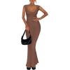 imageREORIA Womens Trendy Sexy Square V Neck Cap Sleeve Elegant Lounge Long Dress Ribbed Bodycon Maxi DressesCoffee