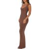 imageREORIA Womens Trendy Sexy Square V Neck Cap Sleeve Elegant Lounge Long Dress Ribbed Bodycon Maxi DressesCoffee
