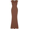 imageREORIA Womens Trendy Sexy Square V Neck Cap Sleeve Elegant Lounge Long Dress Ribbed Bodycon Maxi DressesCoffee