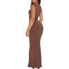 imageREORIA Womens Trendy Sexy Square V Neck Cap Sleeve Elegant Lounge Long Dress Ribbed Bodycon Maxi DressesCoffee