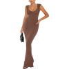imageREORIA Womens Trendy Sexy Square V Neck Cap Sleeve Elegant Lounge Long Dress Ribbed Bodycon Maxi DressesCoffee