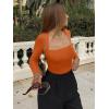 imageREORIA Womens Basic Lightweight Layering Sexy Slim Square Neck Long Sleeve Bodysuit TopsHarvest Pumpkin