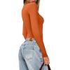 imageREORIA Womens Basic Lightweight Layering Sexy Slim Square Neck Long Sleeve Bodysuit TopsHarvest Pumpkin