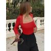 imageREORIA Womens Basic Lightweight Layering Sexy Slim Square Neck Long Sleeve Bodysuit TopsRed