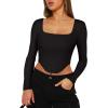 imageREORIA Womens Sexy Square Neck Long Sleeve Backless Going Out Boned Bustier Corset Crop TopsBlack
