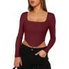imageREORIA Womens Sexy Square Neck Long Sleeve Backless Going Out Boned Bustier Corset Crop TopsBurgundy