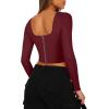 imageREORIA Womens Sexy Square Neck Long Sleeve Backless Going Out Boned Bustier Corset Crop TopsBurgundy