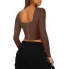 imageREORIA Womens Sexy Square Neck Long Sleeve Backless Going Out Boned Bustier Corset Crop TopsCoffee