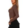 imageREORIA Womens Sexy Square Neck Long Sleeve Backless Going Out Boned Bustier Corset Crop TopsCoffee