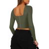 imageREORIA Womens Sexy Square Neck Long Sleeve Backless Going Out Boned Bustier Corset Crop TopsDark Green