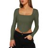 imageREORIA Womens Sexy Square Neck Long Sleeve Backless Going Out Boned Bustier Corset Crop TopsDark Green