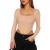 imageREORIA Womens Sexy Square Neck Long Sleeve Backless Going Out Boned Bustier Corset Crop TopsNude