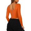 imageREORIA Womens Sexy Square Neck Long Sleeve Backless Going Out Boned Bustier Corset Crop TopsOrange
