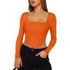 imageREORIA Womens Sexy Square Neck Long Sleeve Backless Going Out Boned Bustier Corset Crop TopsOrange