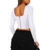 imageREORIA Womens Sexy Square Neck Long Sleeve Backless Going Out Boned Bustier Corset Crop TopsWhite