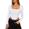 imageREORIA Womens Sexy Square Neck Long Sleeve Backless Going Out Boned Bustier Corset Crop TopsWhite