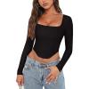 imageREORIA Womens Sexy Square Neck Long Sleeve Backless Going Out Boned Bustier Corset Crop TopsBlack