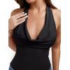 imageREORIA Womens Sexy Cowl Neck Halter Body Suits Summer Open Back Bodysuit Tank TopsBlack
