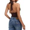 imageREORIA Womens Sexy Cowl Neck Halter Body Suits Summer Open Back Bodysuit Tank TopsCoffee