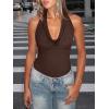 imageREORIA Womens Sexy Cowl Neck Halter Body Suits Summer Open Back Bodysuit Tank TopsCoffee