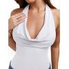 imageREORIA Womens Sexy Cowl Neck Halter Body Suits Summer Open Back Bodysuit Tank TopsWhite