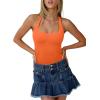 imageREORIA Womens Sexy Deep Scoop Neck Halter Bodysuit Double Lined Sleeveless Backless Top Vacation OutfitsOrange Popsicle