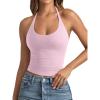 imageREORIA Womens Basic Scoop Neck Backless Double Lined Halter Tank Tops Y2k Cute Summer Trendy Sleeveless ShirtsPink
