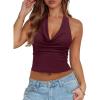 imageREORIA Womens Cowl Neck Halter Tank Tops Backless Double Lined Y2k Shirts Cute Summer Trendy Sleeveless Crop TopsBurgundy