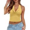 imageREORIA Womens Cowl Neck Halter Tank Tops Backless Double Lined Y2k Shirts Cute Summer Trendy Sleeveless Crop TopsButter Yellow