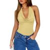 imageREORIA Womens Sexy Cowl Neck Halter Body Suits Summer Open Back Bodysuit Tank TopsPopcorn