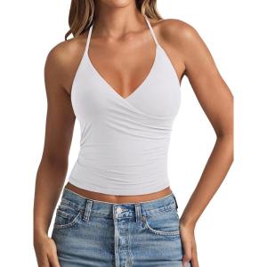imageREORIA Womens Basic V Neck Backless Double Lined Halter Tank Tops Y2k Cute Summer Trendy Sleeveless ShirtsWhite