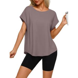imageREORIA Womens Oversized Short Sleeve TShirt Ultra Soft Casual Drop Shoulder Tee Relaxed Fit Summer TopIron