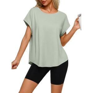 imageREORIA Womens Oversized Short Sleeve TShirt Ultra Soft Casual Drop Shoulder Tee Relaxed Fit Summer TopSea Foam Green