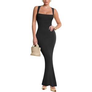 imageREORIA Womens Square Neck Bodycon Sexy Sleeveless Maxi Dress Formal Ribbed Long Dresses 2026 SummerBlack