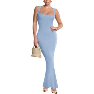 imageREORIA Womens Square Neck Bodycon Sexy Sleeveless Maxi Dress Formal Ribbed Long Dresses 2026 SummerBlue Curacao