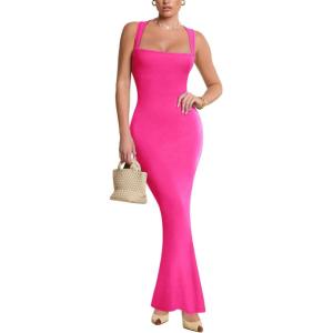 imageREORIA Womens Square Neck Bodycon Sexy Sleeveless Maxi Dress Formal Ribbed Long Dresses 2026 SummerRose Red