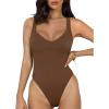 imageREORIA Womens Trendy Sexy V Neck Racer Back Double Lined Sleeveless Slimming Going Out Tank Top BodysuitsCoffee
