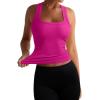 image:imageREORIA Tank Top with Built in Bra for Women Summer Sleeveless Racerback Square Neck Casual Basic Ribbed Tops 2026 Trendy Shirt Rose Medium